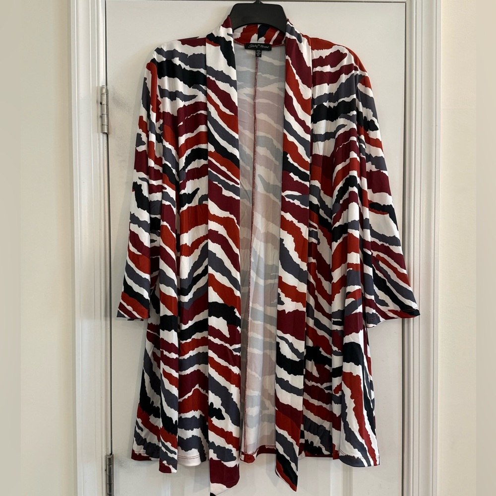 Open Front Multicolor Kimono Cardigan Stripe Abstract Print Women’s Size XL